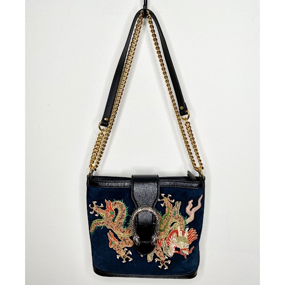 Auth Gucci Suede Dragon Embroidered Bucket Bag - Picture 3 of 16